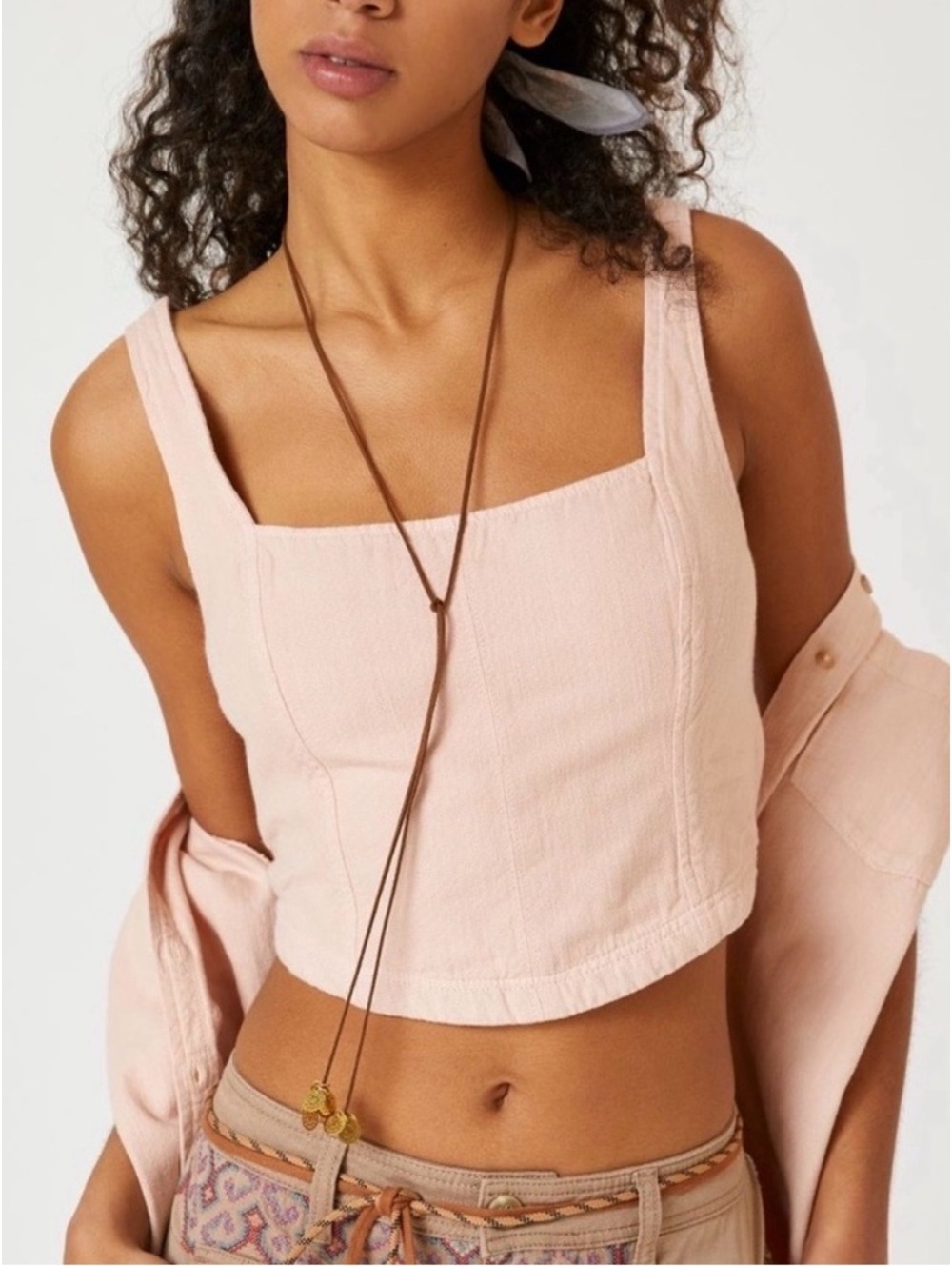 Pilcro Anthropologie Light Pink Cropped Corset Tank Small